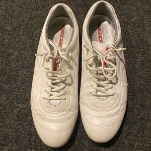 Mens Prada white leather sneakers